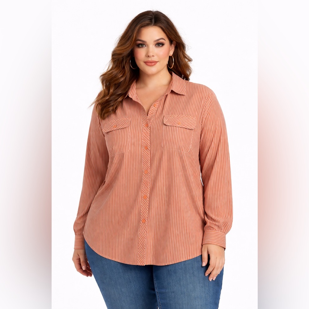 Notations Red and Tan Button Down Shirt